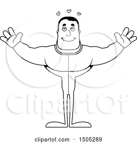 Clipart of a Black and White Buff Male in Pjs with Hearts and Open Arms - Royalty Free Vector Illustration by Cory Thoman