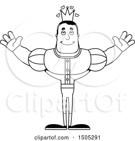 Clipart of a Black and White Buff Male Prince with Open Arms and Hearts - Royalty Free Vector Illustration by Cory Thoman