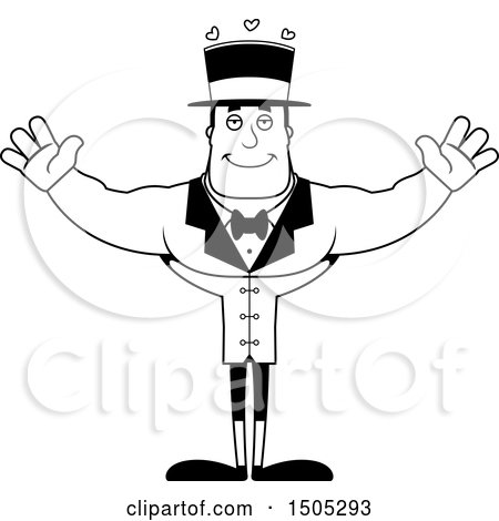 Clipart of a Black and White Buff Male Circus Ringmaster with Open Arms and Hearts - Royalty Free Vector Illustration by Cory Thoman