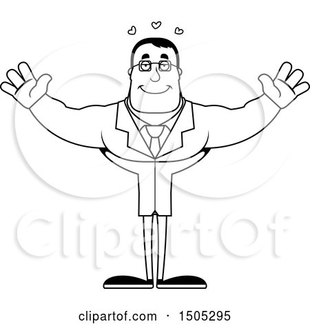 Clipart of a Black and White Buff Male Scientist with Open Arms and Hearts - Royalty Free Vector Illustration by Cory Thoman