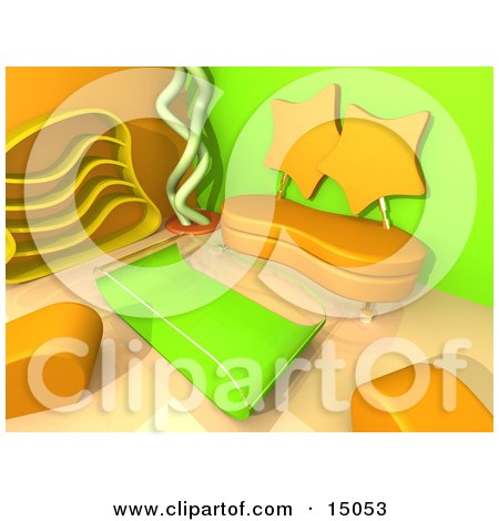 Modern Living Room Or Office Lobby Interior With Two Orange Seat Clipart Graphic by 3poD