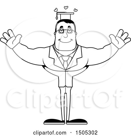 Clipart of a Black and White Buff Male Teacher with Hearts and Open Arms - Royalty Free Vector Illustration by Cory Thoman