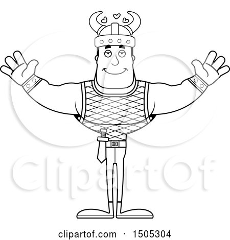 Clipart of a Black and White Buff Male Viking with Hearts and Open Arms - Royalty Free Vector Illustration by Cory Thoman