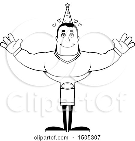 Clipart of a Black and White Buff Male Wizard with Open Arms and Hearts - Royalty Free Vector Illustration by Cory Thoman