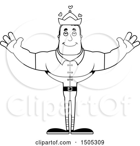 Clipart of a Black and White Buff Male Christmas Elf with Open Arms and Hearts - Royalty Free Vector Illustration by Cory Thoman