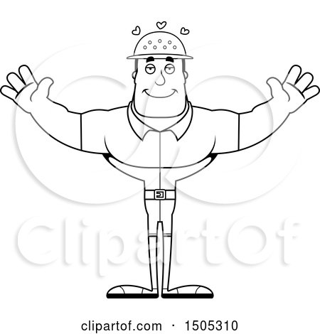 Clipart of a Black and White Buff Male Zookeeper with Hearts and Open Arms - Royalty Free Vector Illustration by Cory Thoman
