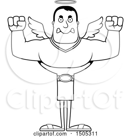 Clipart of a Black and White Mad Buff Male Angel - Royalty Free Vector Illustration by Cory Thoman