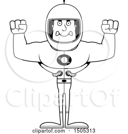Clipart of a Black and White Mad Buff Male Astronaut - Royalty Free Vector Illustration by Cory Thoman