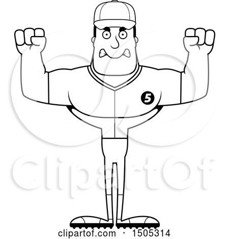 Clipart of a Black and White Mad Buff Male Baseball Player - Royalty Free Vector Illustration by Cory Thoman