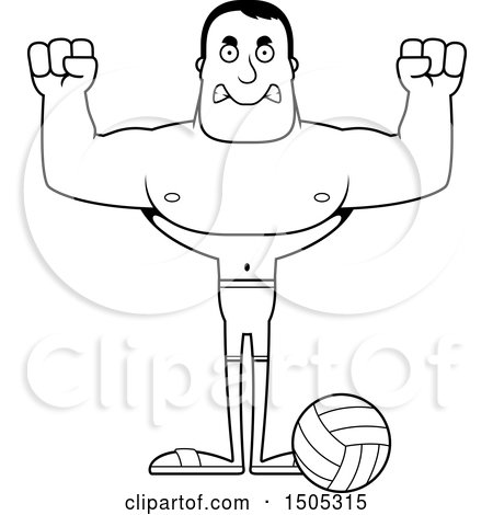 Clipart of a Black and White Mad Buff Male Beach Volleyball Player - Royalty Free Vector Illustration by Cory Thoman