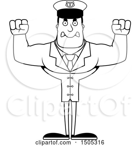 Clipart of a Black and White Mad Buff Male Sea Captain - Royalty Free Vector Illustration by Cory Thoman