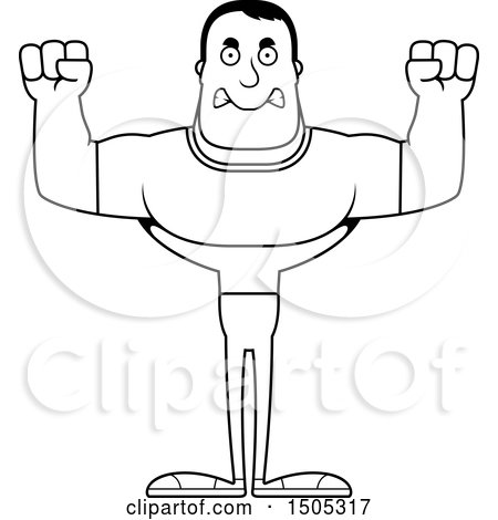 Clipart of a Black and White Mad Buff Casual Man - Royalty Free Vector Illustration by Cory Thoman
