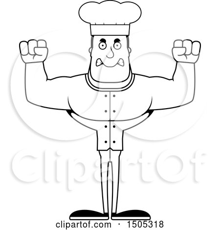Clipart of a Black and White Mad Buff Male Chef - Royalty Free Vector Illustration by Cory Thoman