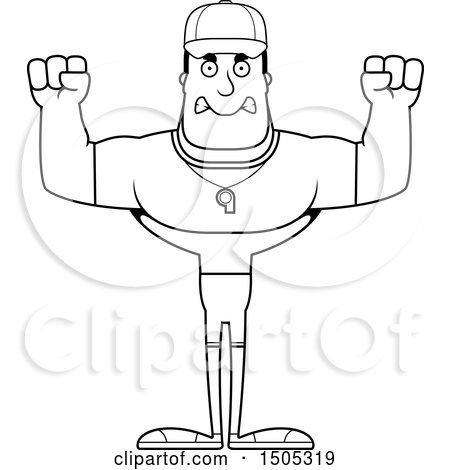 Clipart of a Black and White Mad Buff Male Coach - Royalty Free Vector Illustration by Cory Thoman