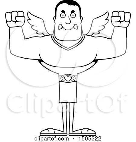 Clipart of a Black and White Mad Buff Male Cupid - Royalty Free Vector Illustration by Cory Thoman