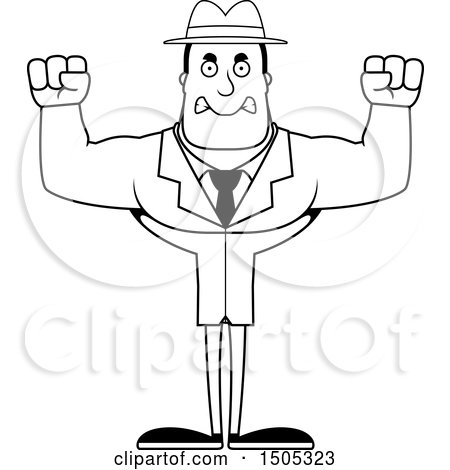 Clipart of a Black and White Mad Buff Male Detective - Royalty Free Vector Illustration by Cory Thoman