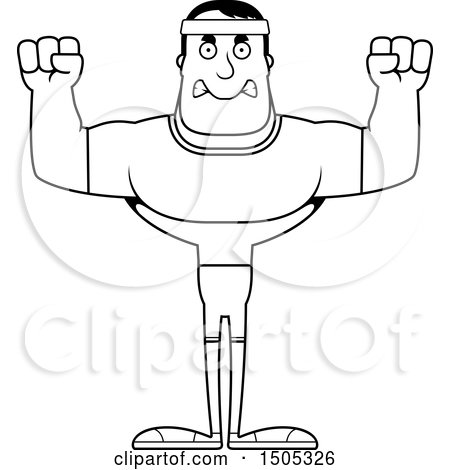Clipart of a Black and White Mad Buff Male Fitness Guy - Royalty Free Vector Illustration by Cory Thoman