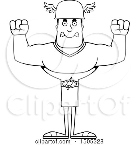 Clipart of a Black and White Mad Buff Male Hermes - Royalty Free Vector Illustration by Cory Thoman