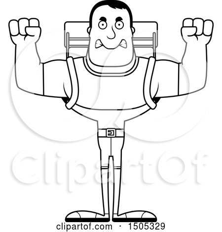 Clipart of a Black and White Mad Buff Male Hiker - Royalty Free Vector Illustration by Cory Thoman