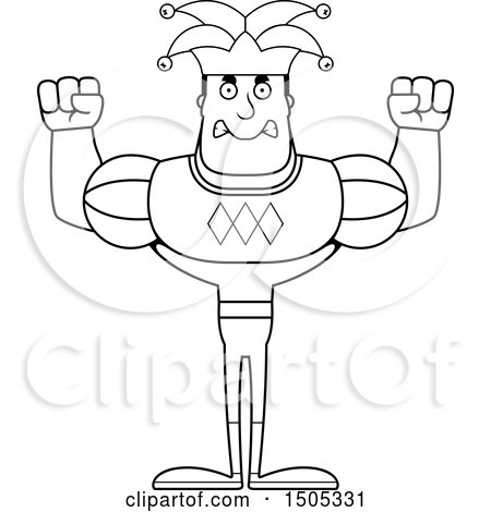 Clipart of a Black and White Mad Buff Male Jester - Royalty Free Vector Illustration by Cory Thoman