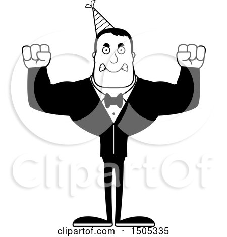 Clipart of a Black and White Mad Buff Party Man - Royalty Free Vector Illustration by Cory Thoman
