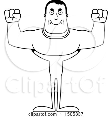 Clipart of a Black and White Mad Buff Male in Pjs - Royalty Free Vector Illustration by Cory Thoman