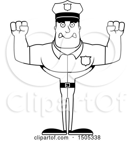 Clipart Of A Black And White Mad Buff Male Police Officer