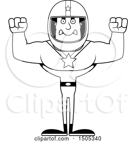 Clipart of a Black and White Mad Buff Male Race Car Driver - Royalty Free Vector Illustration by Cory Thoman