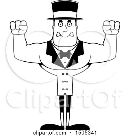 Clipart of a Black and White Mad Buff Male Circus Ringmaster - Royalty Free Vector Illustration by Cory Thoman
