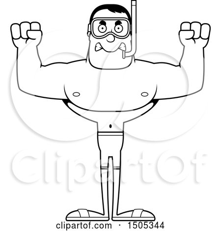 Clipart of a Black and White Mad Buff Male in Snorkel Gear - Royalty Free Vector Illustration by Cory Thoman
