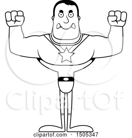 Clipart of a Black and White Mad Buff Male Super Hero - Royalty Free Vector Illustration by Cory Thoman