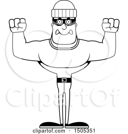 Clipart of a Black and White Mad Buff Male Robber - Royalty Free Vector Illustration by Cory Thoman