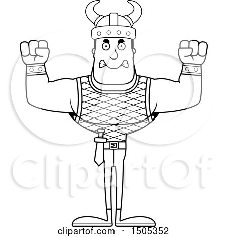 Clipart of a Black and White Mad Buff Male Viking - Royalty Free Vector Illustration by Cory Thoman