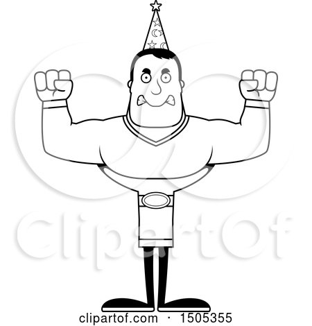 Clipart of a Black and White Mad Buff Male Wizard - Royalty Free Vector Illustration by Cory Thoman