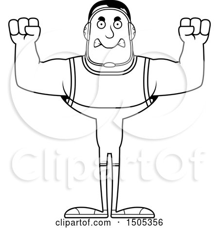 Clipart of a Black and White Mad Buff Male Wrestler - Royalty Free Vector Illustration by Cory Thoman
