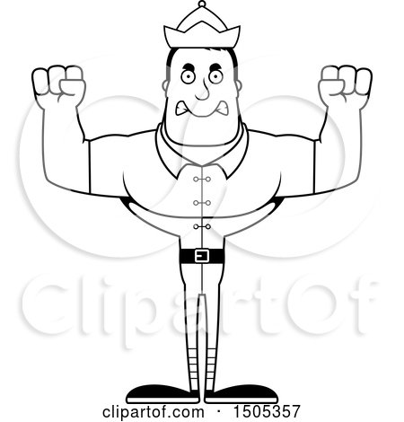 Clipart of a Black and White Mad Buff Male Christmas Elf - Royalty Free Vector Illustration by Cory Thoman