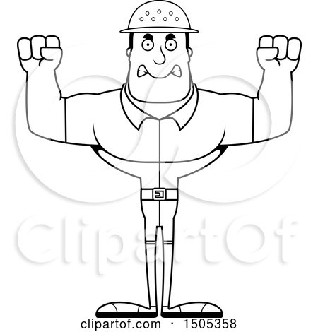 Clipart of a Black and White Mad Buff Male Zookeeper - Royalty Free Vector Illustration by Cory Thoman