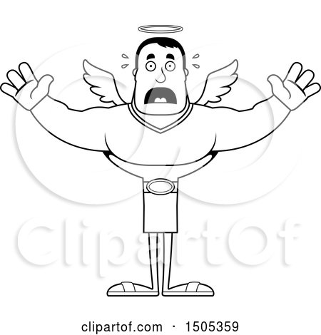 Clipart of a Black and White Scared Buff Male Angel - Royalty Free Vector Illustration by Cory Thoman