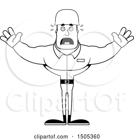 Clipart of a Black and White Scared Buff Male Army Soldier - Royalty Free Vector Illustration by Cory Thoman
