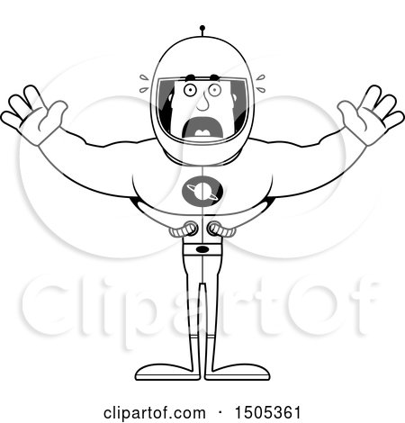 Clipart of a Black and White Scared Buff Male Astronaut - Royalty Free Vector Illustration by Cory Thoman