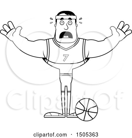 Clipart of a Black and White Scared Buff Male Basketball Player - Royalty Free Vector Illustration by Cory Thoman