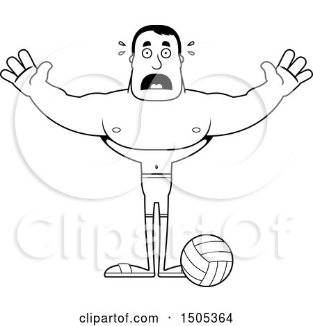 Clipart of a Black and White Scared Buff Male Beach Volleyball Player - Royalty Free Vector Illustration by Cory Thoman