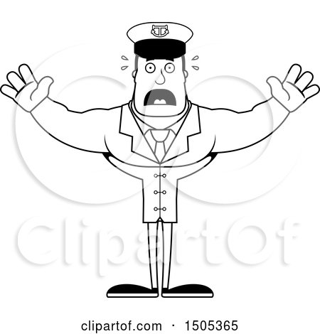 Clipart of a Black and White Scared Buff Male Sea Captain - Royalty Free Vector Illustration by Cory Thoman