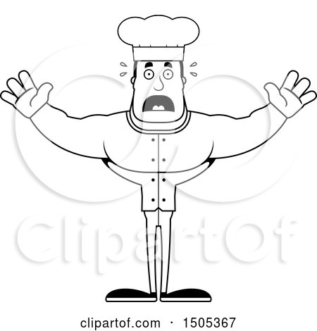 Clipart of a Black and White Scared Buff Male Chef - Royalty Free Vector Illustration by Cory Thoman