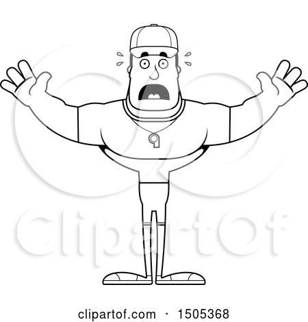 Clipart of a Black and White Scared Buff Male Coach - Royalty Free Vector Illustration by Cory Thoman
