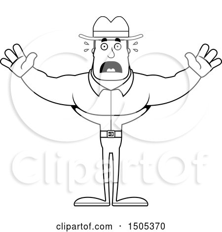 Clipart of a Black and White Scared Buff Male Cowboy - Royalty Free Vector Illustration by Cory Thoman