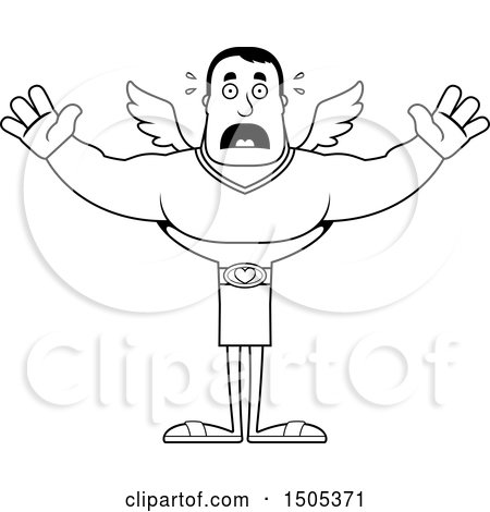 Clipart of a Black and White Scared Buff Male Cupid - Royalty Free Vector Illustration by Cory Thoman
