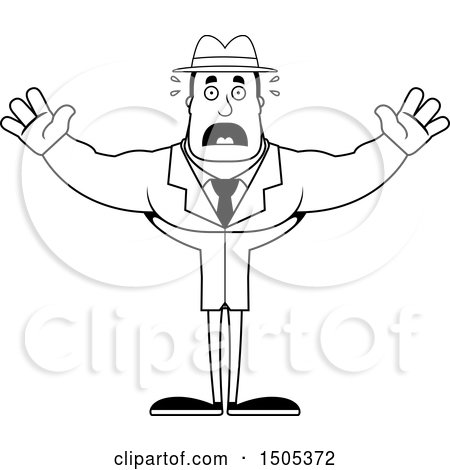 Clipart of a Black and White Scared Buff Male Detective - Royalty Free Vector Illustration by Cory Thoman