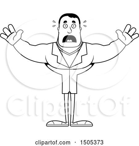 Clipart of a Black and White Scared Buff Male Doctor - Royalty Free Vector Illustration by Cory Thoman