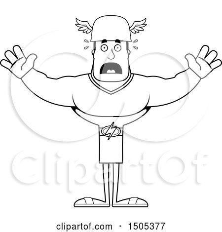 Clipart of a Black and White Scared Buff Male Hermes - Royalty Free Vector Illustration by Cory Thoman